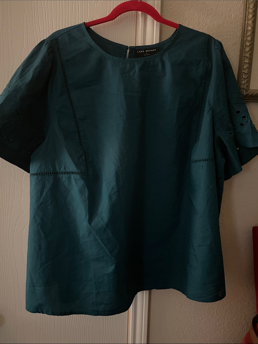 Lane Bryant Teal Short Sleeve Eyelet Top